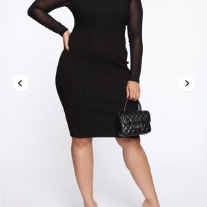 New Fashion Nova Black Sheer Sleeve Midi Bodycon Dress